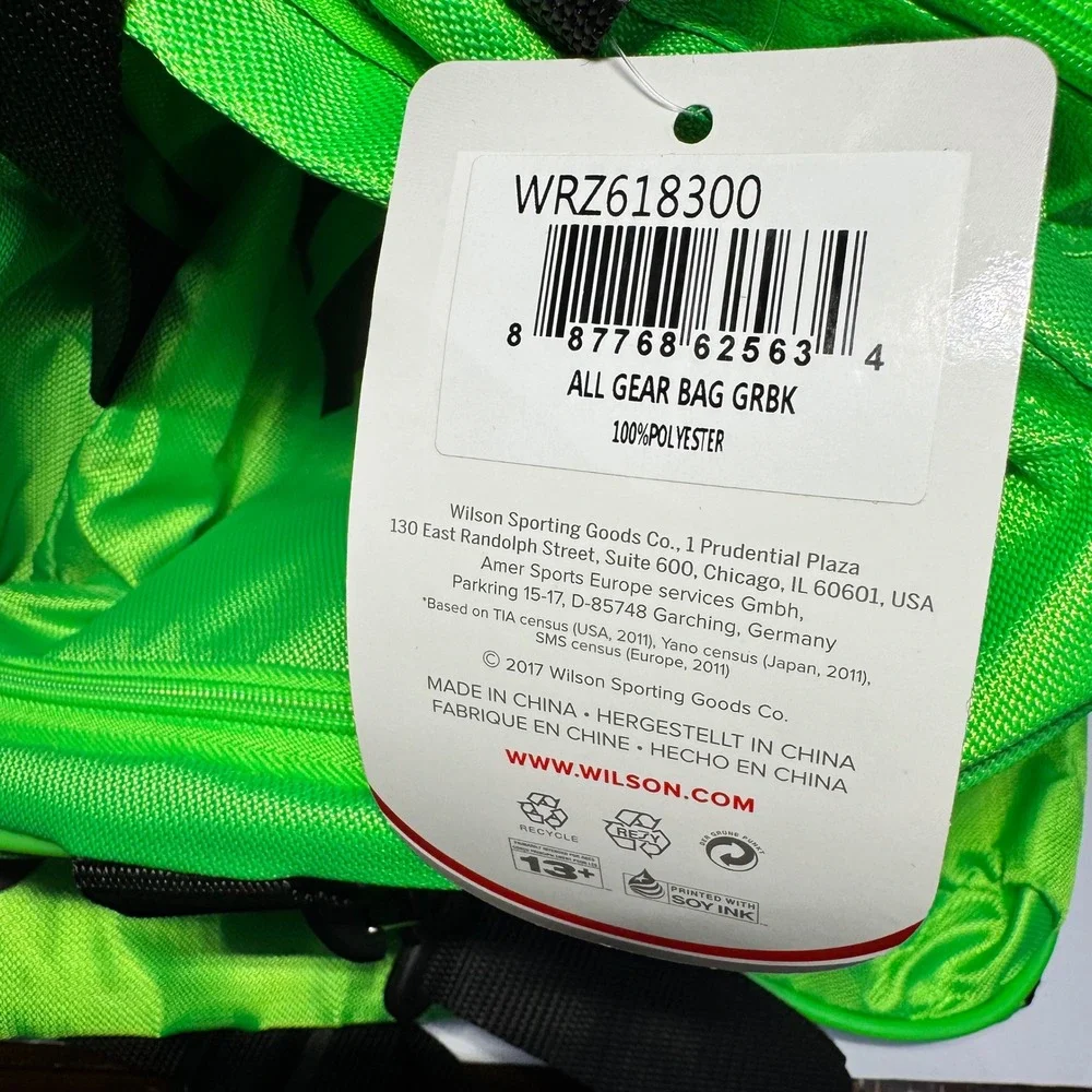 Wilson All Gear Pickleball Bag Neon Green Black Duffle Racket WRZ618300 NWT New